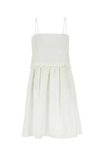 MIU MIU MIU MIU WHITE POPLIN MINI DRESS