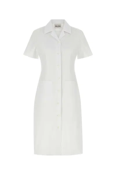 MIU MIU MIU MIU WHITE POPLIN SHIRT DRESS