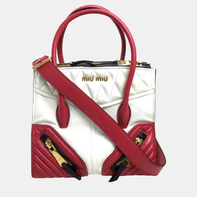 Pre-owned Miu Miu White Red Biker Bag