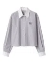Miu Miu Striped Shirt With Collared Neck And Long Sleeves In Gray