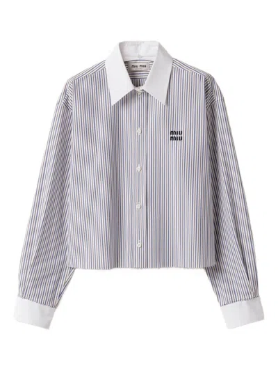 MIU MIU MIU MIU WHITE SHIRT WITH NAVY COCOA STRIPES
