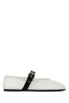 Miu Miu Mesh Ballerinas With Contrasting Leather Buckle In White