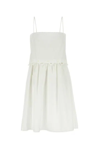 MIU MIU WHITE SLUBBED POPLIN DRESS