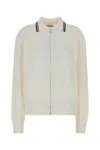 Miu Miu Stretch Cotton Blend Cardigan With Contrast Collar In White