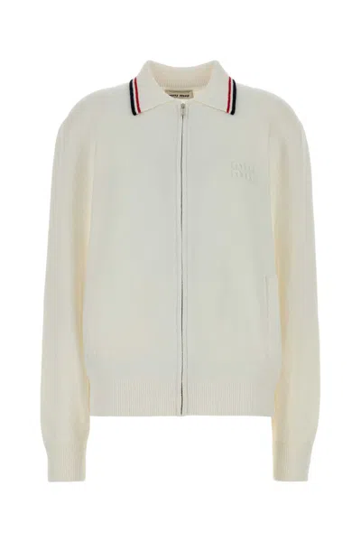 Miu Miu White Stretch Cotton Blend Cardigan