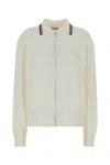 Miu Miu Stretch Cotton Blend Cardigan With Contrast Collar In Neutral