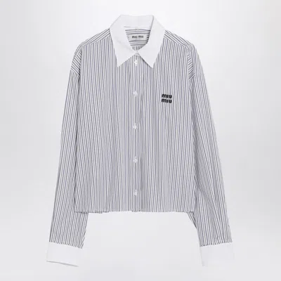 Miu Miu White Striped Shirt With Logo In Multi