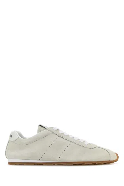 Miu Miu White Suede Plume Sneakers In Neutral