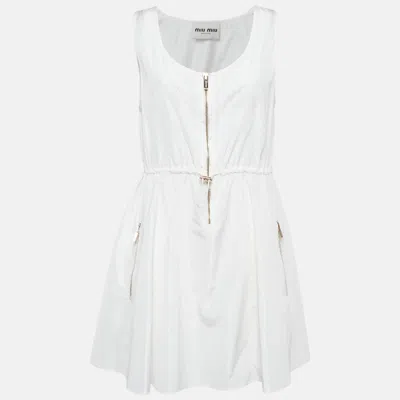 Pre-owned Miu Miu White Technical Silk Perforated Detail Sleeveless Mini Dress Xs