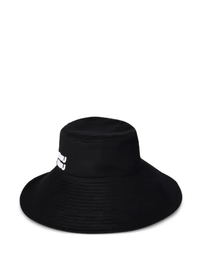 Miu Miu Wide-brim Bucket Hat In Schwarz
