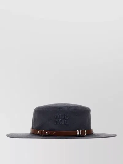 Miu Miu Wide Brim Structured Drill Sun Hat In Black