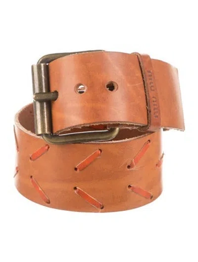Pre-owned Miu Miu Wide Leather Waist Belt In Brown