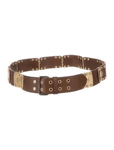 Pre-owned Miu Miu Wide Leather Waist Belt In Brown