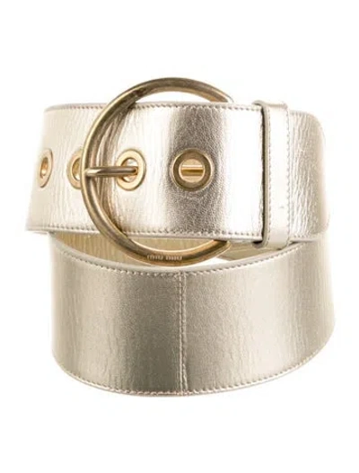 Pre-owned Miu Miu Wide Leather Waist Belt In Gold