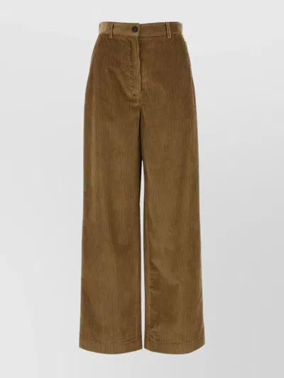 Miu Miu Wide Leg Corduroy Trousers With Belt Loops In Brown
