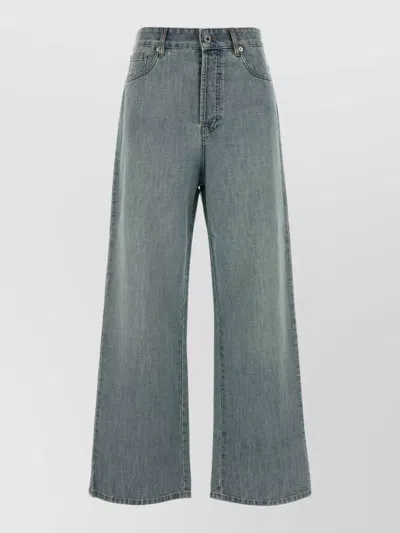 Miu Miu Wide Leg Denim Trousers Belt Loops Pockets In Blue