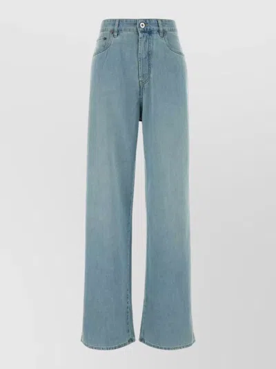 Miu Miu Wide Leg Denim Trousers Belt Loops Pockets In Blue