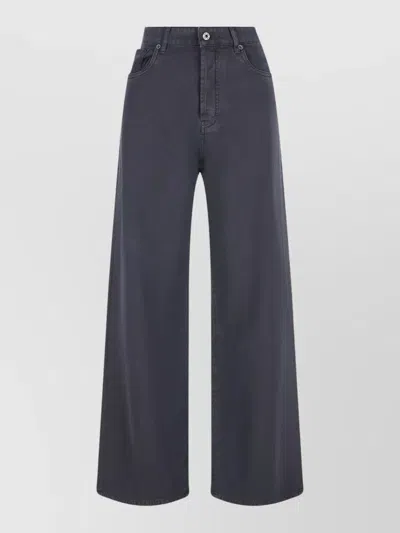 Miu Miu Wide Leg Trousers Belt Loops Pockets In Blue