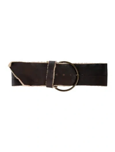Pre-owned Miu Miu Wide Shearling Waist Belt In Brown
