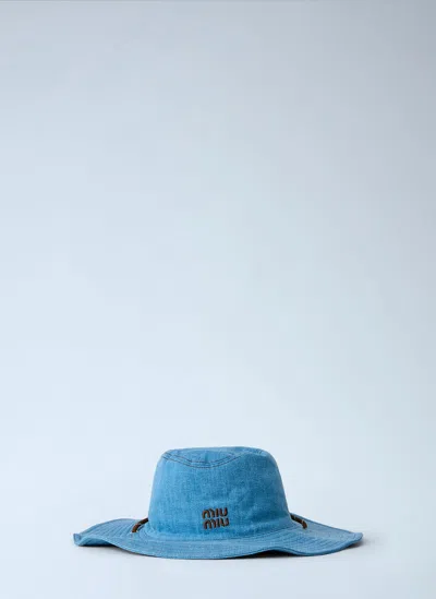 Miu Miu Wide-brimmed Logo Hat In Blue