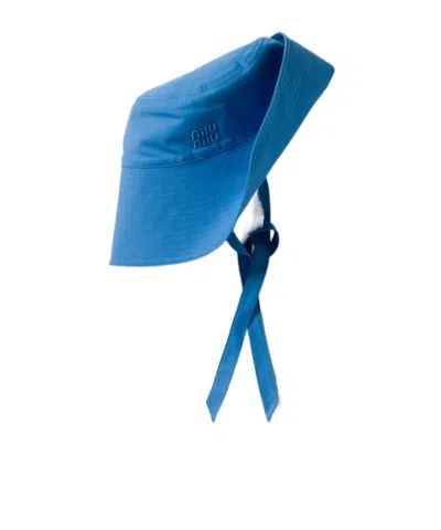 Miu Miu Wide-brimmed Poplin Bucket Hat In Blue