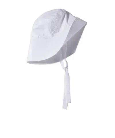 Miu Miu Wide-brimmed Poplin Bucket Hat In White