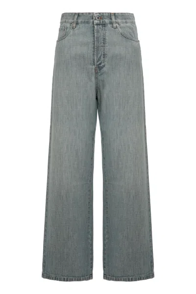 Miu Miu Wide-leg Jeans With 5 Pockets In Gray