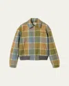 Miu Miu Windowpane Check Wool Zip Jacket In Multi