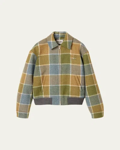 MIU MIU WINDOWPANE CHECK WOOL ZIP JACKET