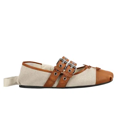 Pre-owned Miu Miu Wmns Canvas Ballerinas 'beige Tobacco' | Tan | Women's Size 38 In Brown