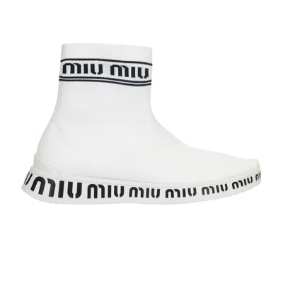 Pre-owned Miu Miu Wmns Logo Pull On High 'white Black' | Women's Size 35.5