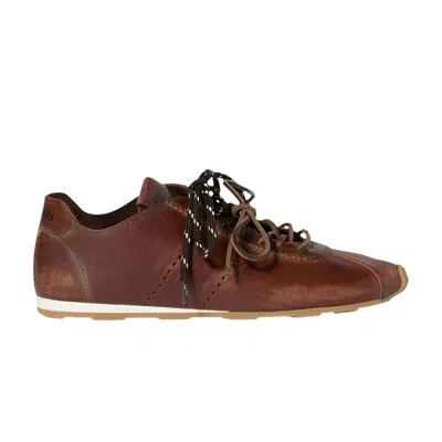 Pre-owned Miu Miu Wmns Plume Leather Sneaker 'coffee' | Brown | Women's Size 38
