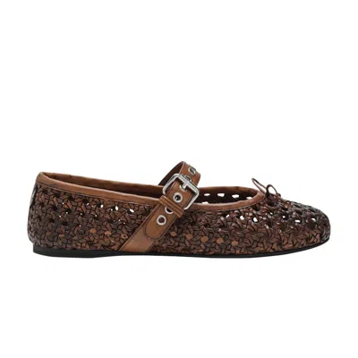 Pre-owned Miu Miu Wmns Woven Ballerina Flat 'cognac' | Tan | Women's Size 38 In Brown