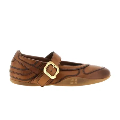 Pre-owned Miu Miu Wmnsgymnasium Leather Ballerina 'cognac' | Brown | Women's Size 36