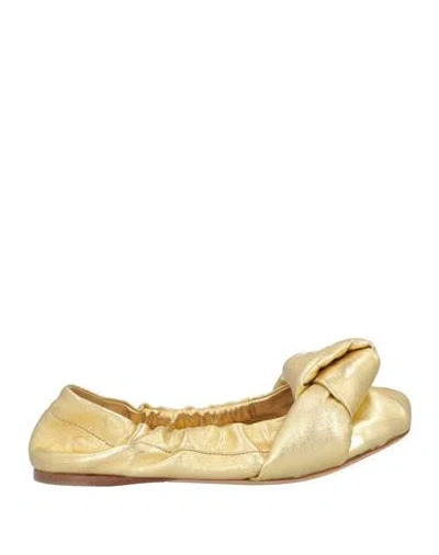 Miu Miu Woman Ballet Flats Gold Size 6.5 Leather
