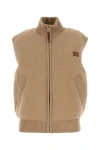 Miu Miu Beige Wool Blend Sleeveless Down Jacket In Brown