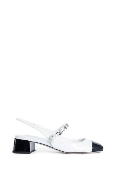Miu Miu Almond Toe Slingback Pumps With Chain Detail In White