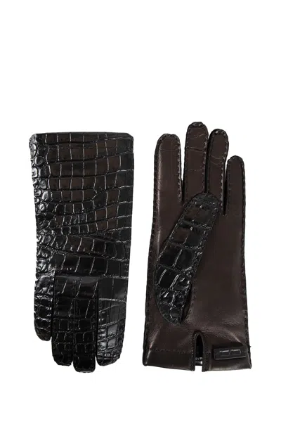 Miu Miu Woman Black Gloves In Brown