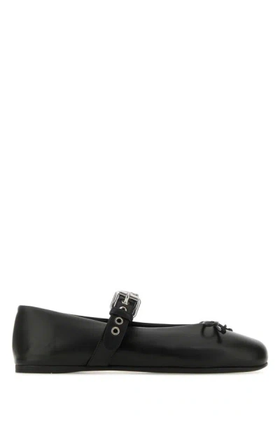 Miu Miu Woman Black Leather Ballerinas