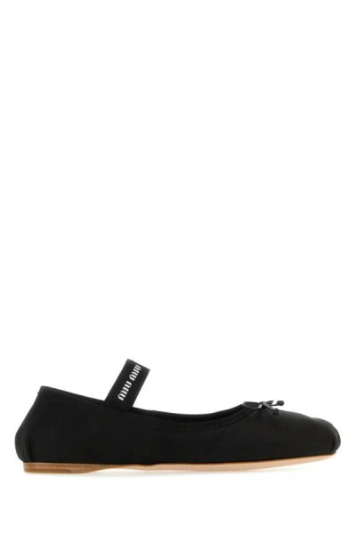 Miu Miu Woman Black Satin Ballerinas