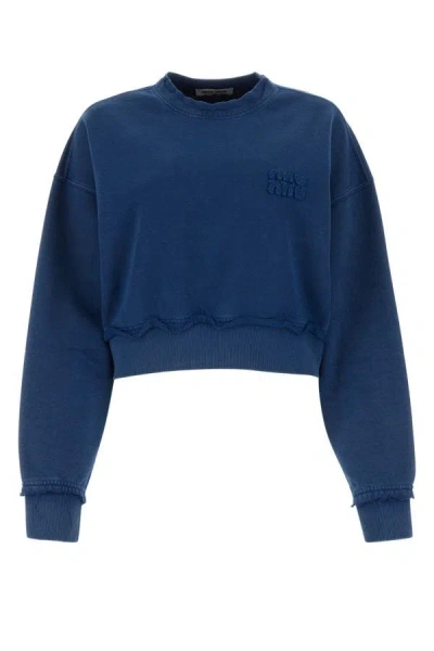 Miu Miu Woman Blue Cotton Sweatshirt
