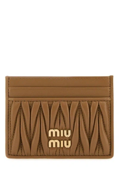 Miu Miu Woman Caramel Nappa Leather Card Holder In Brown