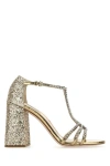 Miu Miu Embellished Leather Sandals In Gold