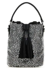 Miu Miu Silver Crystal-embellished Satin Bucket Bag In Silver