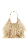Miu Miu Feather-detail Satin Handbag In Brown