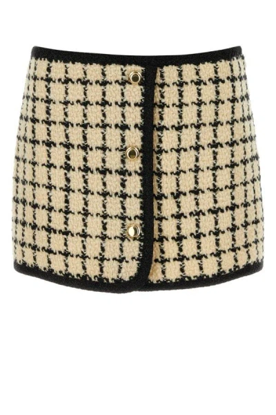 MIU MIU MIU MIU WOMEN EMBROIDERED WOOL BLEND MINI SKIRT