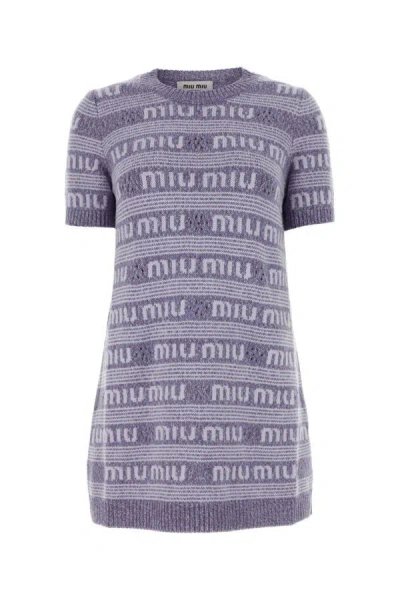 MIU MIU MIU MIU WOMEN EMBROIDERED WOOL BLEND MINI SWEATER DRESS