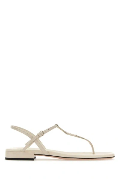 Miu Miu Woman Ivory Leather Thong Sandals In White