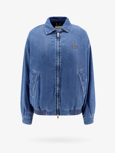 Miu Miu Denim Down Jacket In Blue