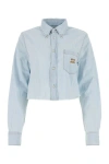 Miu Miu Woman Embroidered Poplin Shirt In Blue